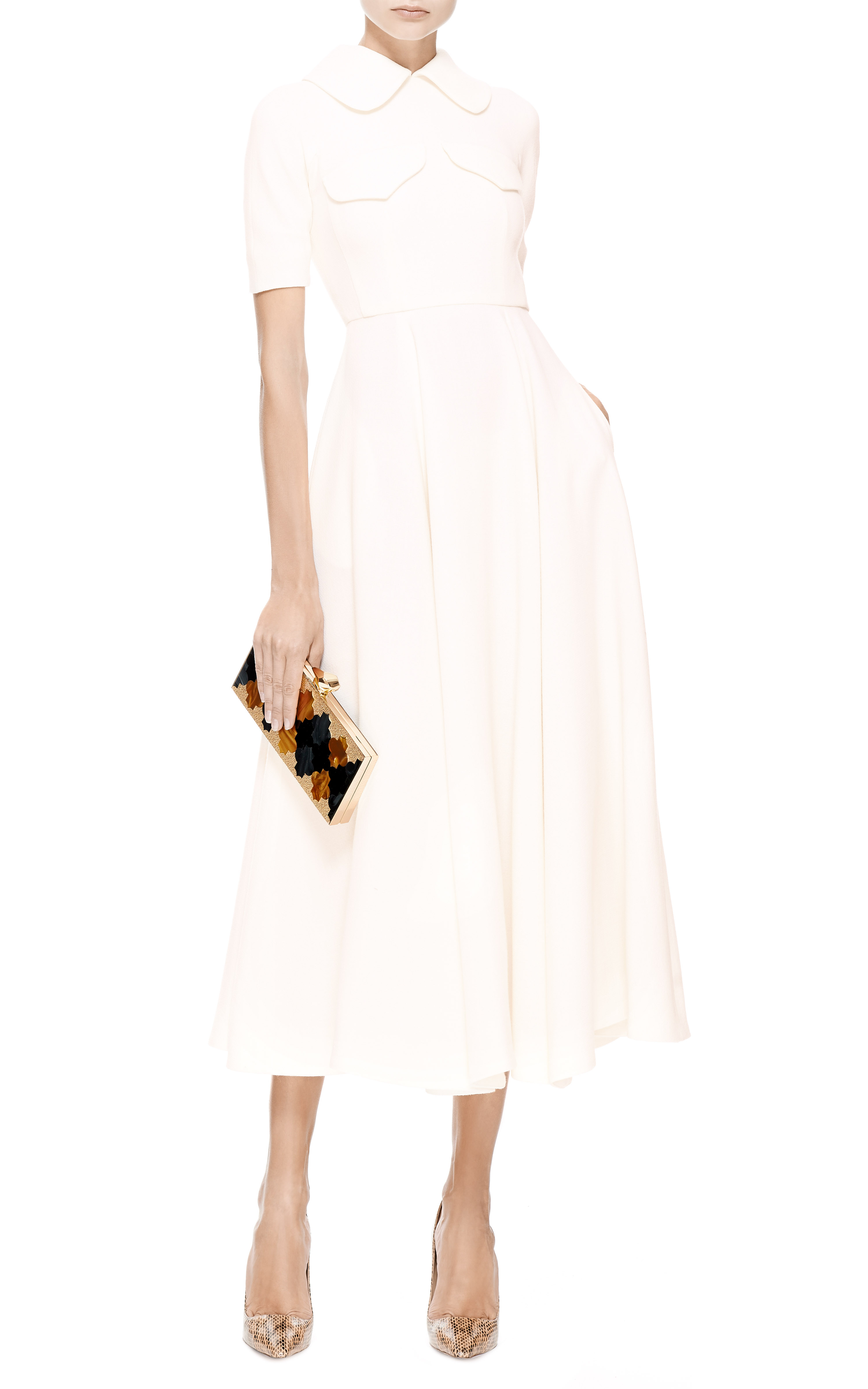 Lyst Emilia wickstead Woolcrepe Midi Dress in White