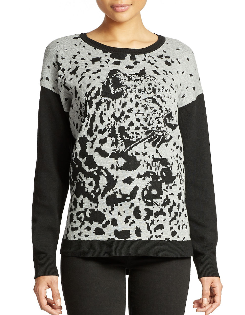 Kensie Animal Print Sweater in Gray (Heather Grey Combo) | Lyst