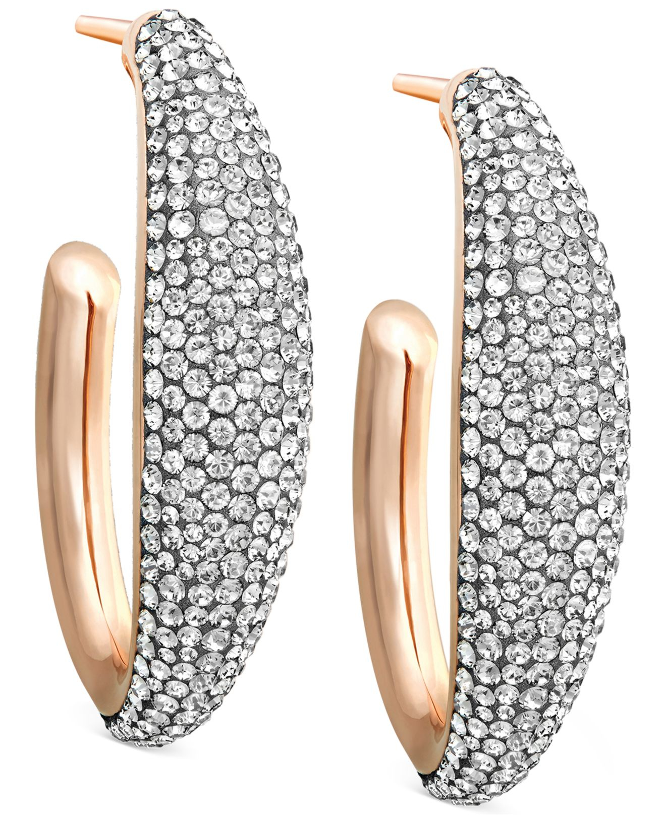 Lyst Swarovski Rose Gold Tone Large Crystal Pavé Hoop Earrings In Pink Gallery
