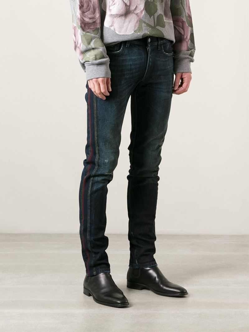 Lyst - Dolce & Gabbana Red Side Stripe Skinny Jeans in Blue for Men