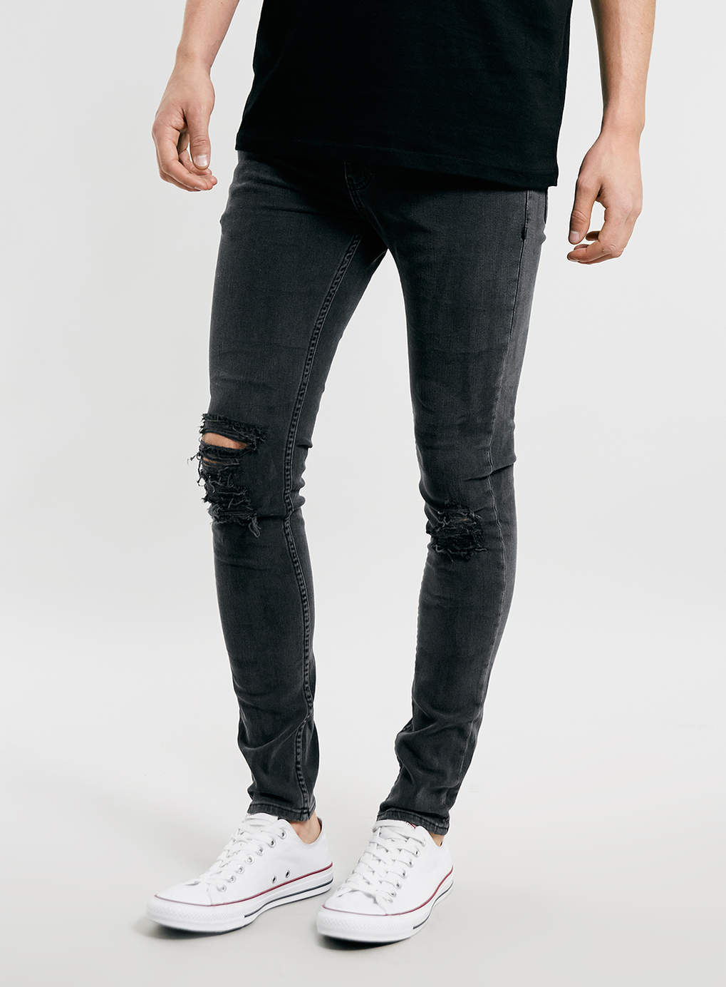 Lac Washed Bk Knee Rip Spray On Jeans in Black for Men | Lyst