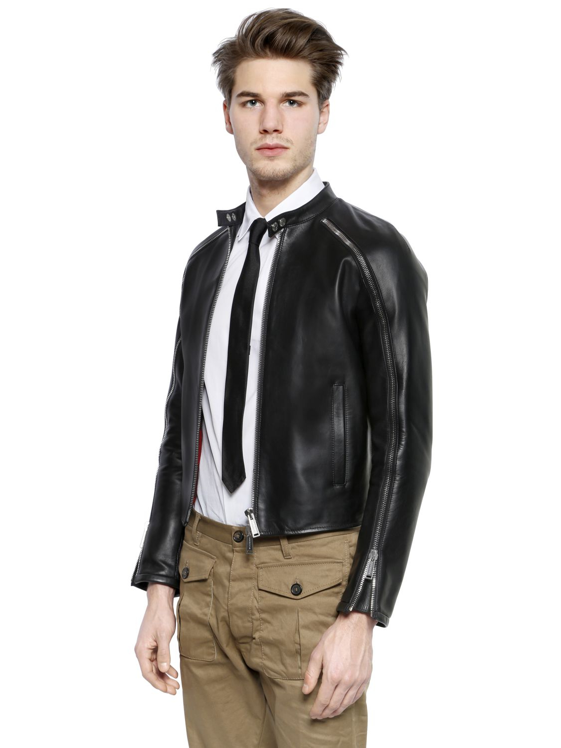 Dsquared² Icon Zipped Leather Moto Jacket In Black Lyst Gallery