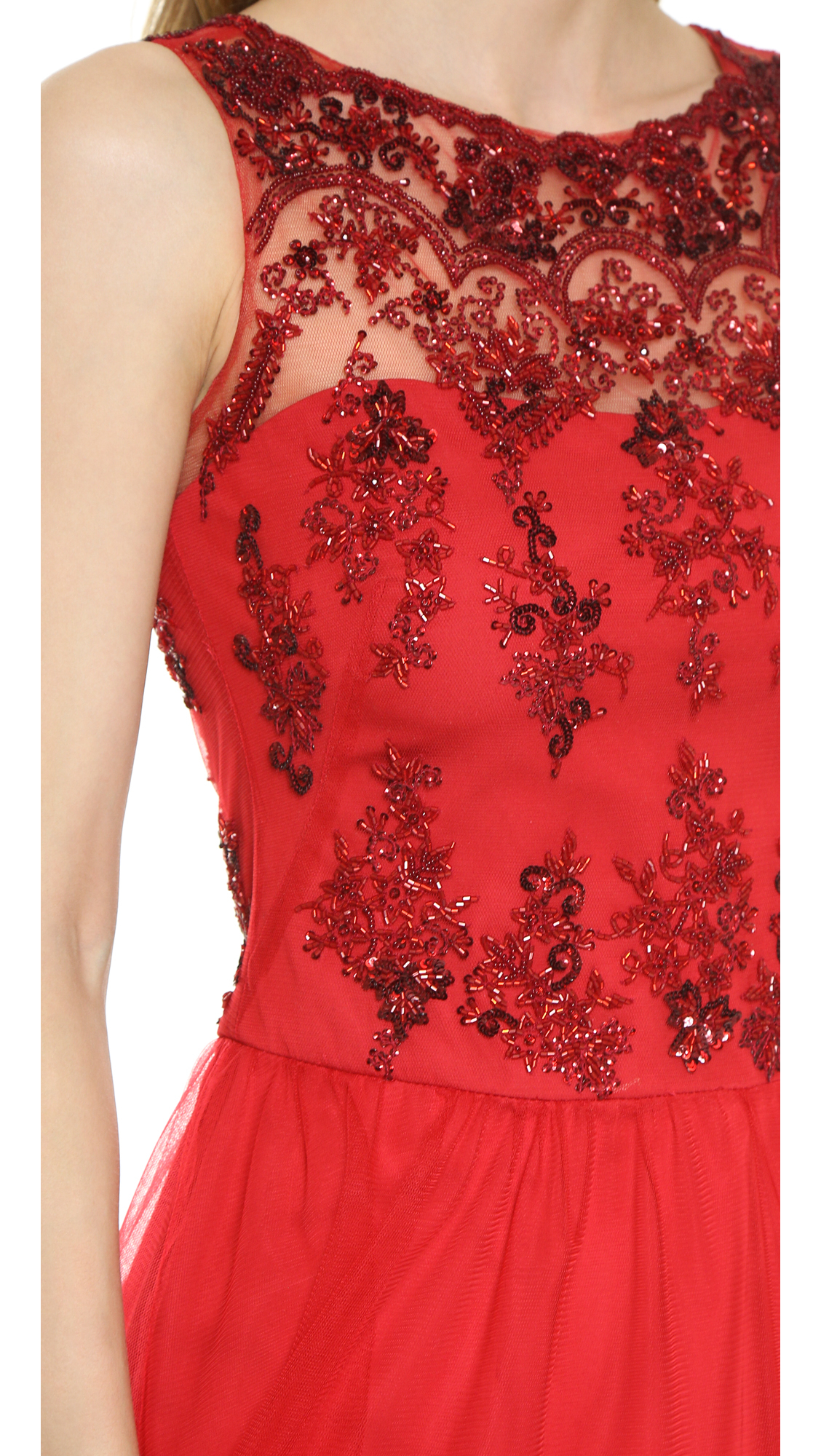 Marchesa Notte Sleeveless Lace Cocktail Dress Bright Red In Red Lyst 