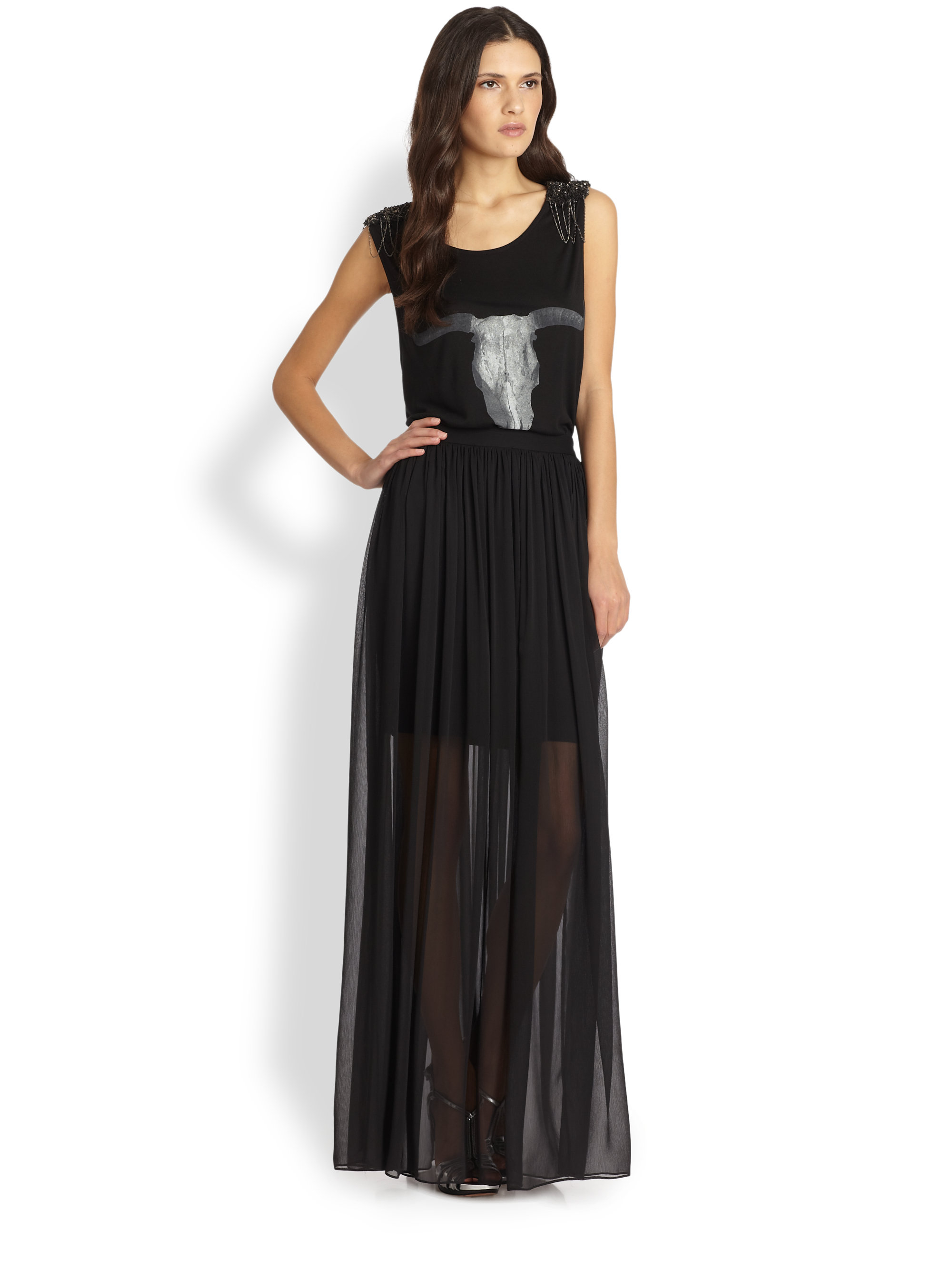 Lyst - Alice + olivia Semi-Sheer Maxi Skirt in Black