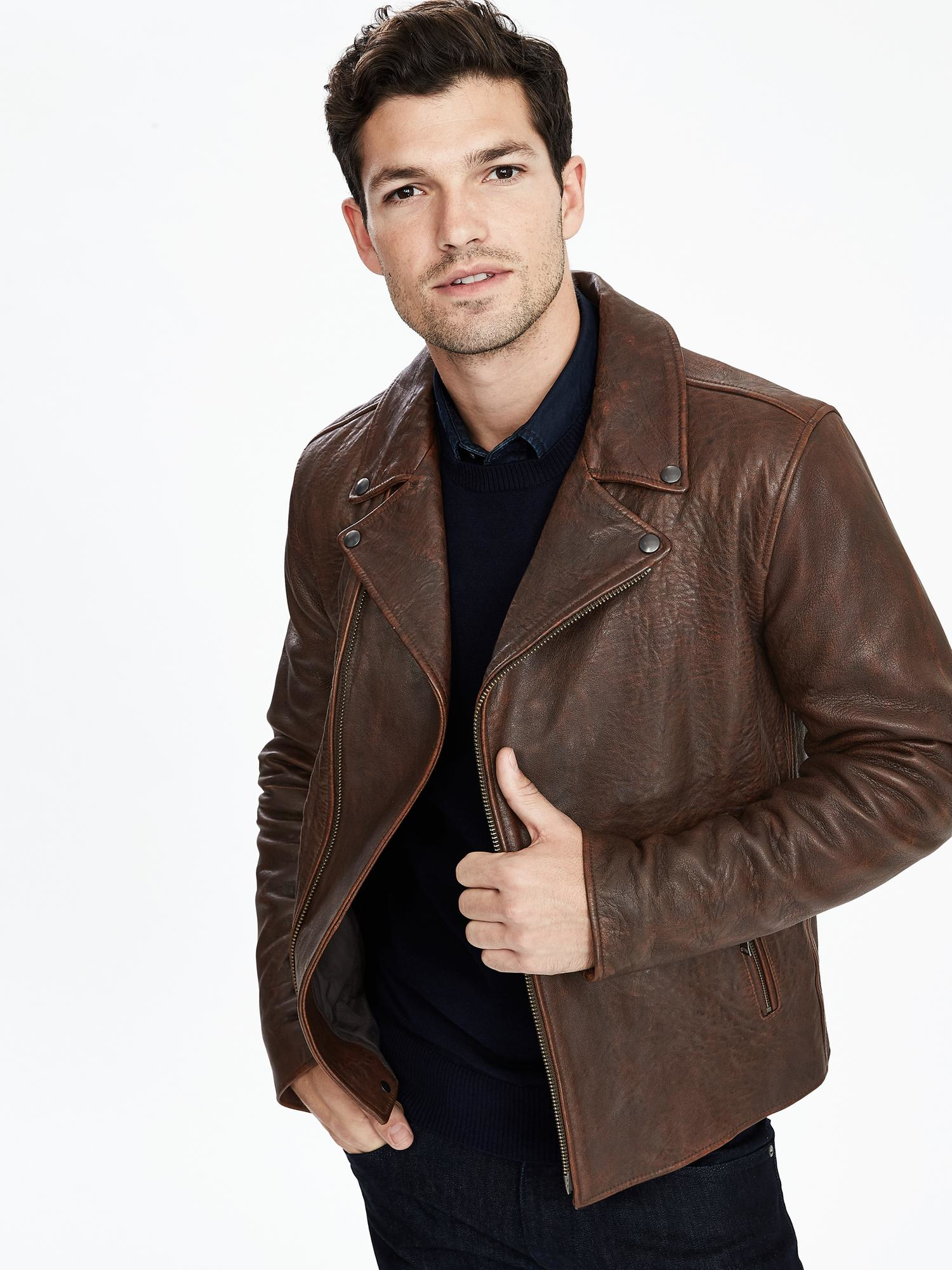 Lyst - Banana Republic Leather Moto Jacket in Brown for Men