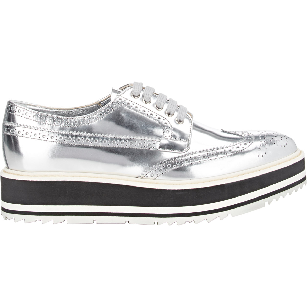 Prada Wingtip Brogue Platform Sneakers in White | Lyst