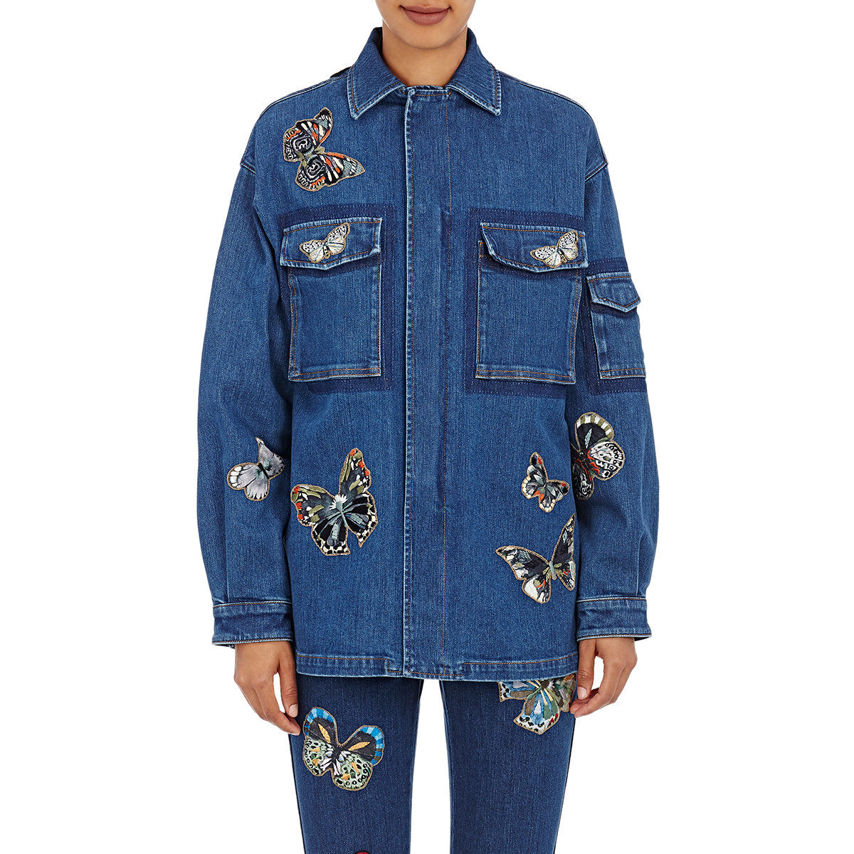 Lyst Valentino Butterfly Embroidered Denim Jacket In Blue