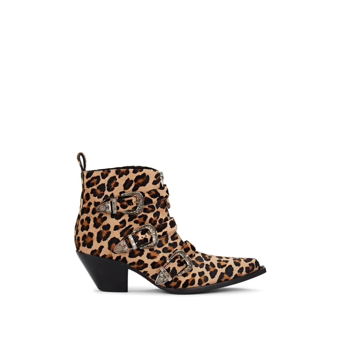buckle leopard booties