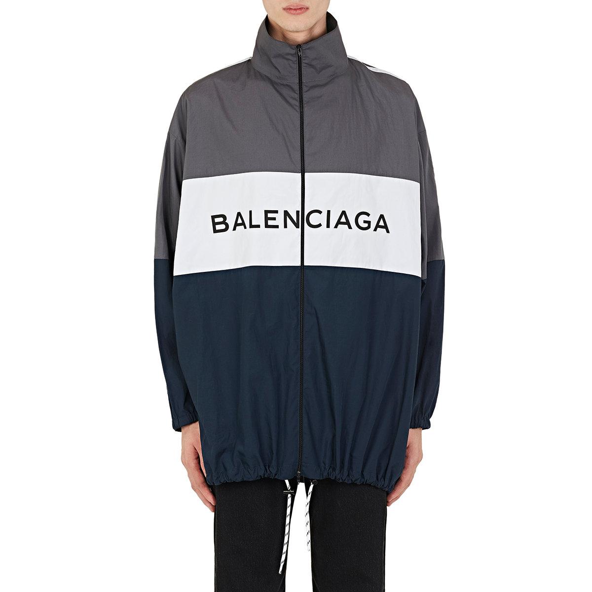 Lyst - Balenciaga Colorblocked Cotton Oversized Track Jacket in Gray ...