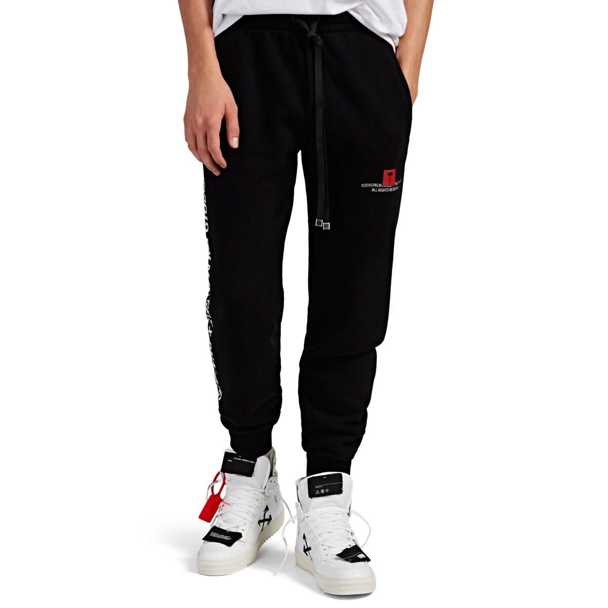 Palm Angels Logo Cotton Terry Jogger Pants in Black for Men - Lyst