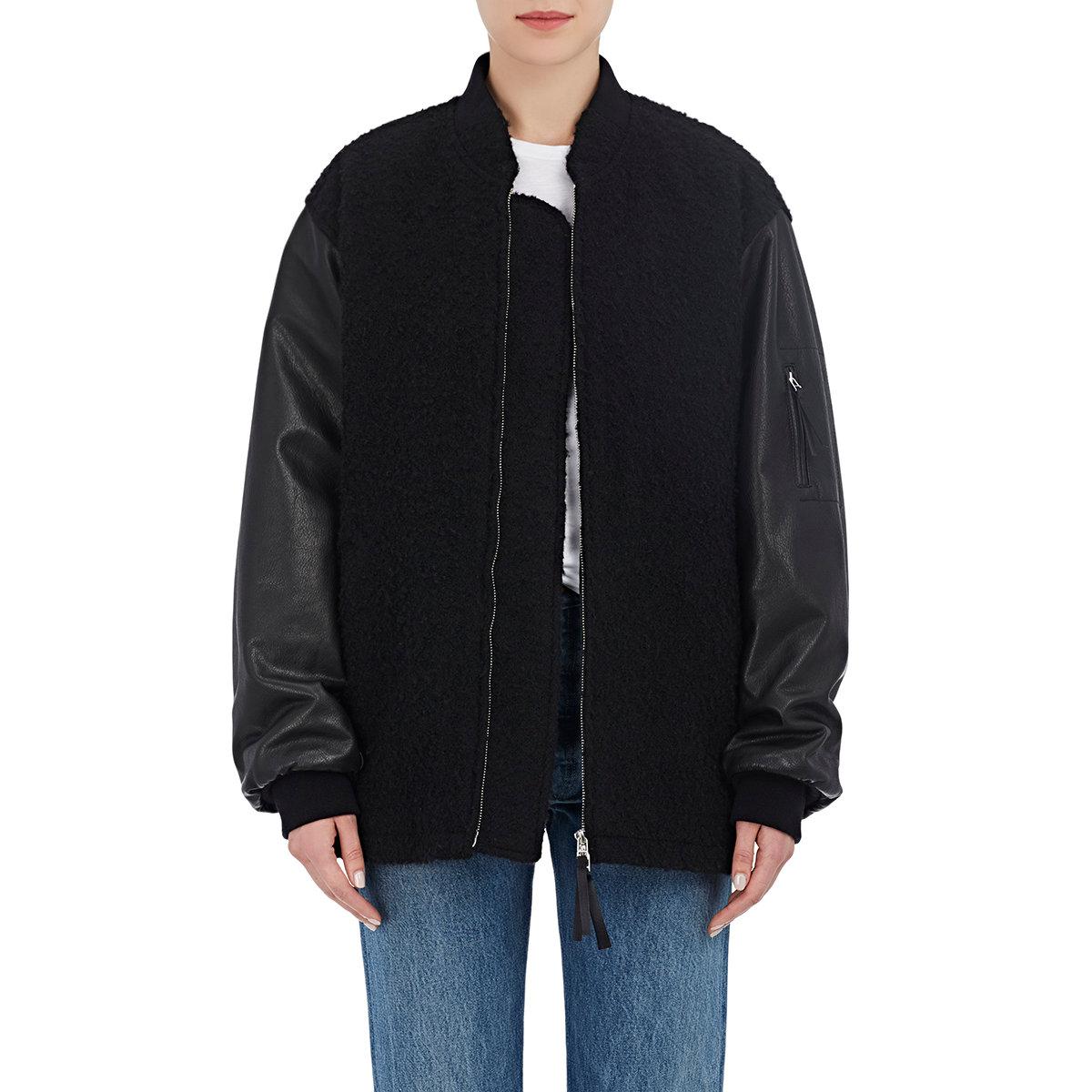 Lyst - T By Alexander Wang Bouclé & Leather Oversized Bomber Jacket in ...