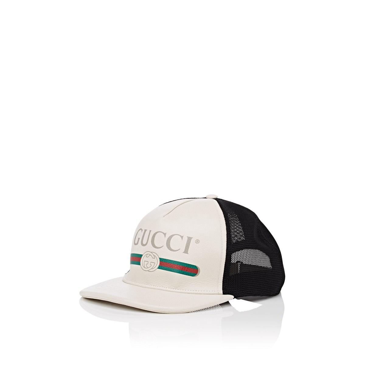 Gucci Logo Leather & Mesh Trucker Hat in White for Men - Save 49% - Lyst