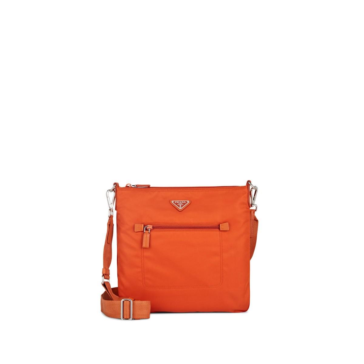 Prada Leather-trimmed Messenger Bag in Orange - Lyst
