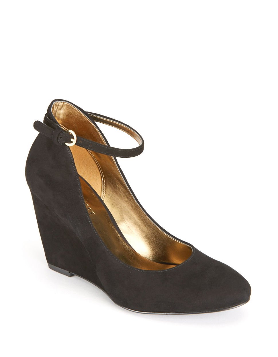 Lyst - Nine West Mary Jane Ankle Strap Leather Wedges in Gray