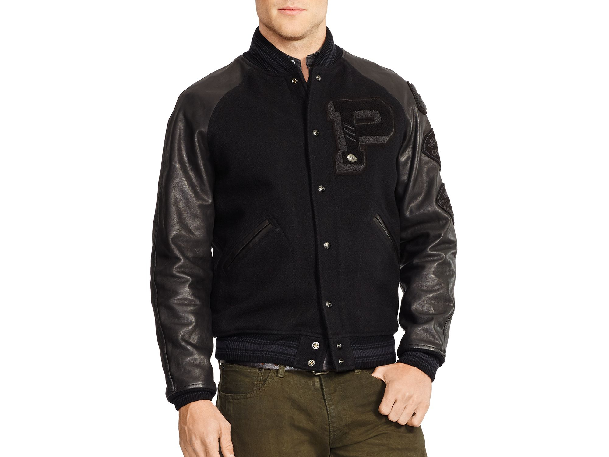 Lyst Ralph Lauren Polo Wool And Leather Varsity Jacket in Black for Men