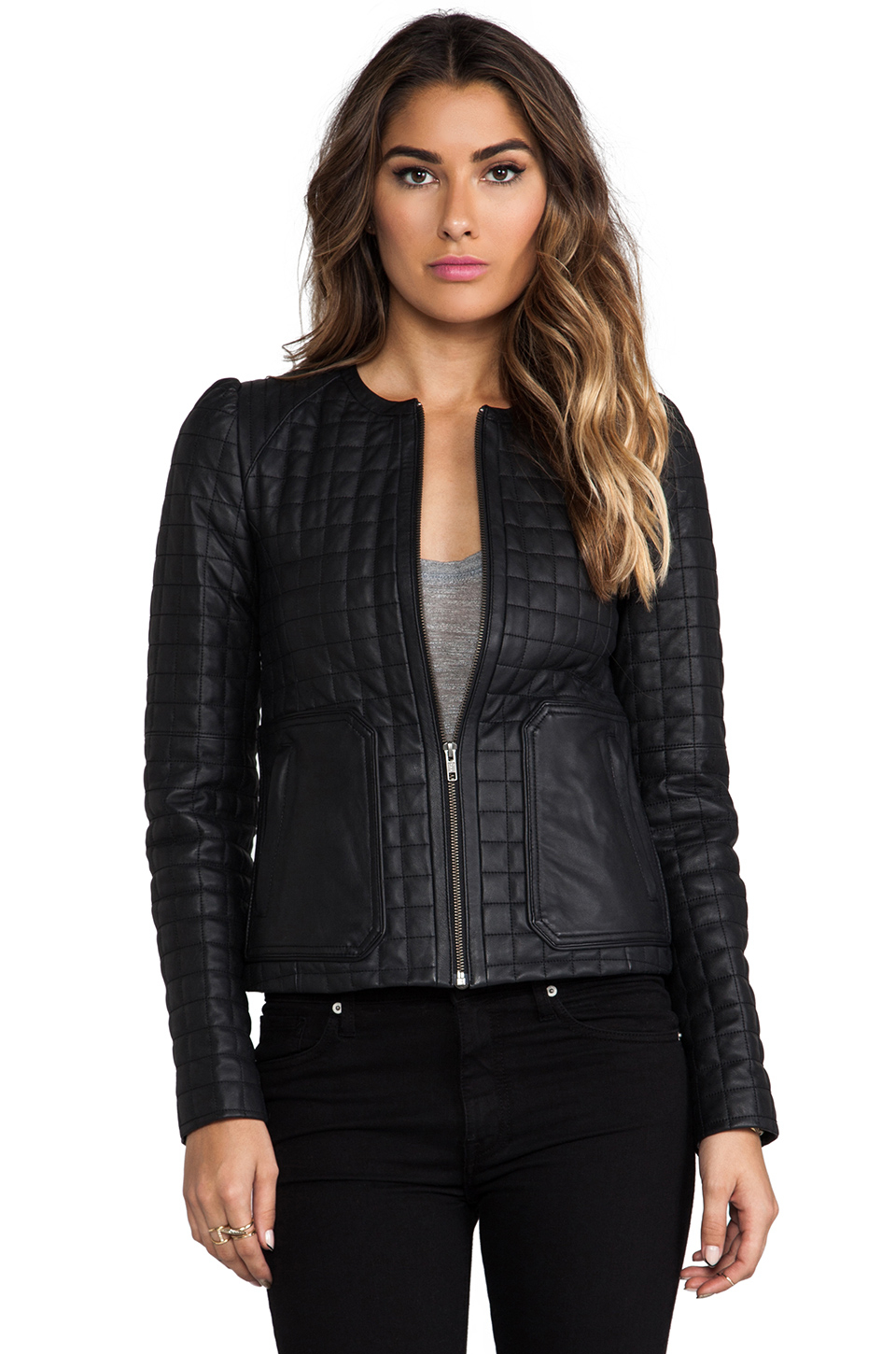 Joie Quilted Alessia Leather Yetta Jacket in Black in Black (Caviar) | Lyst
