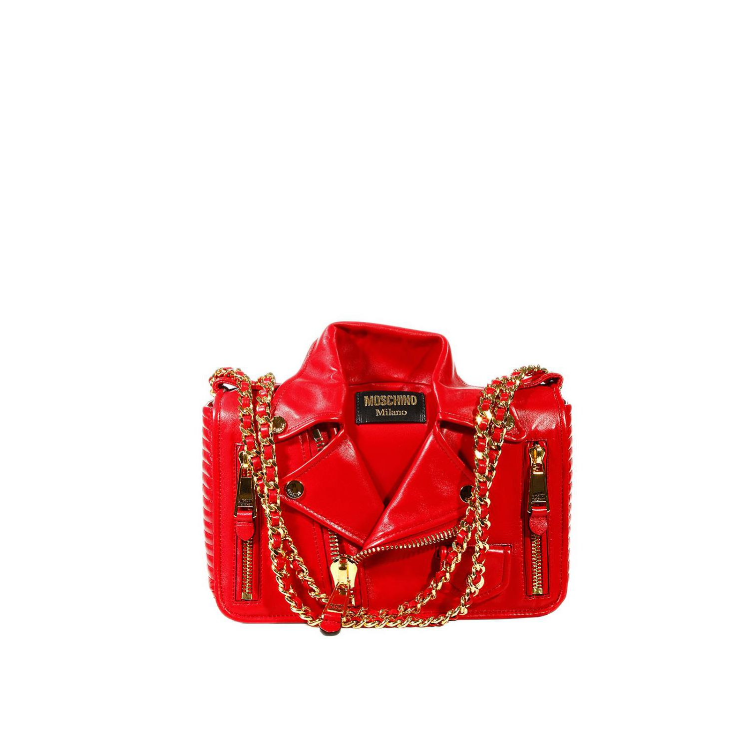 Moschino Clutch Biker Shoulder Leather With Chain in Red | Lyst