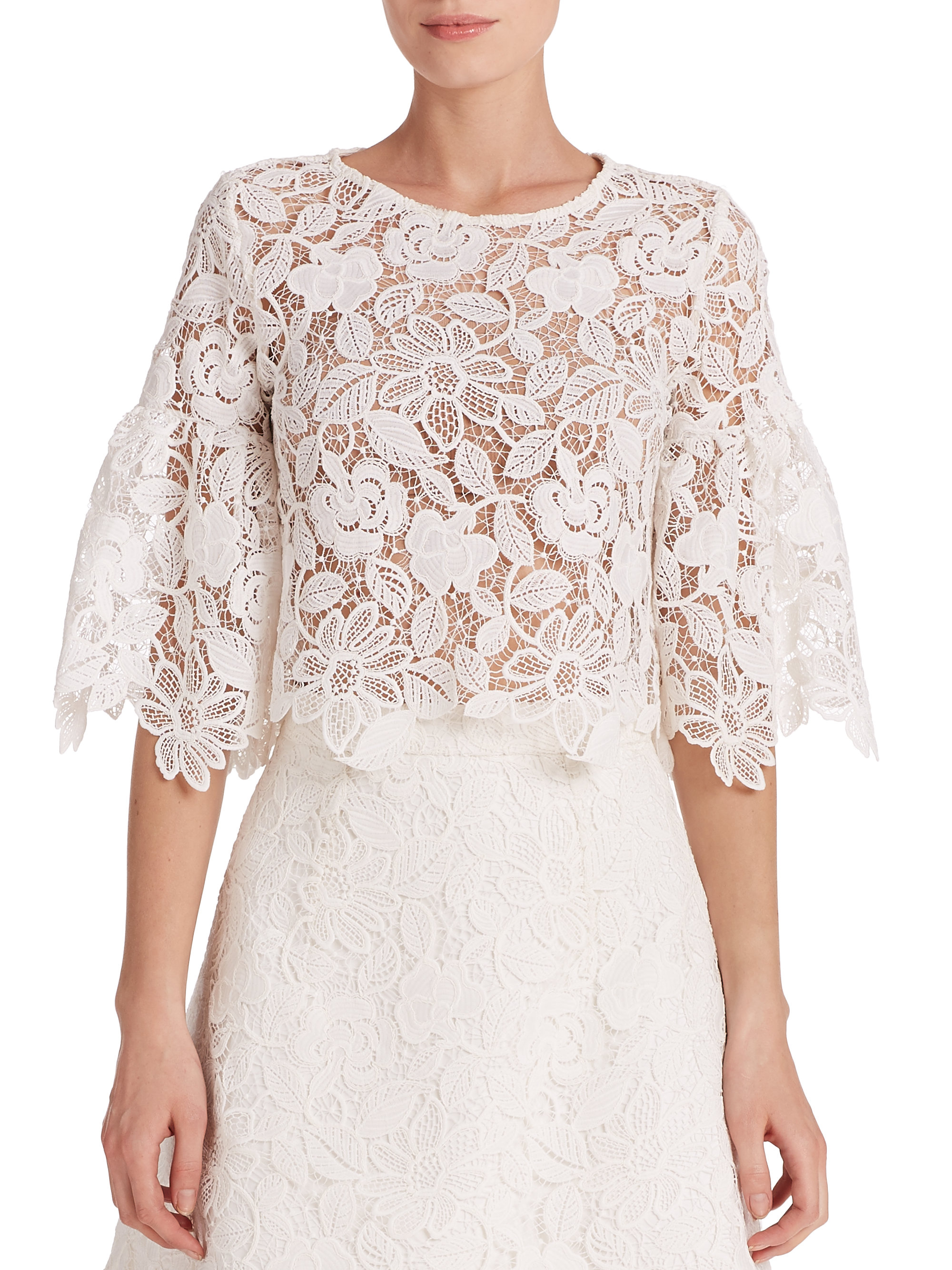 Lyst Alexis Valery Lace BellSleeve Cropped Top in White