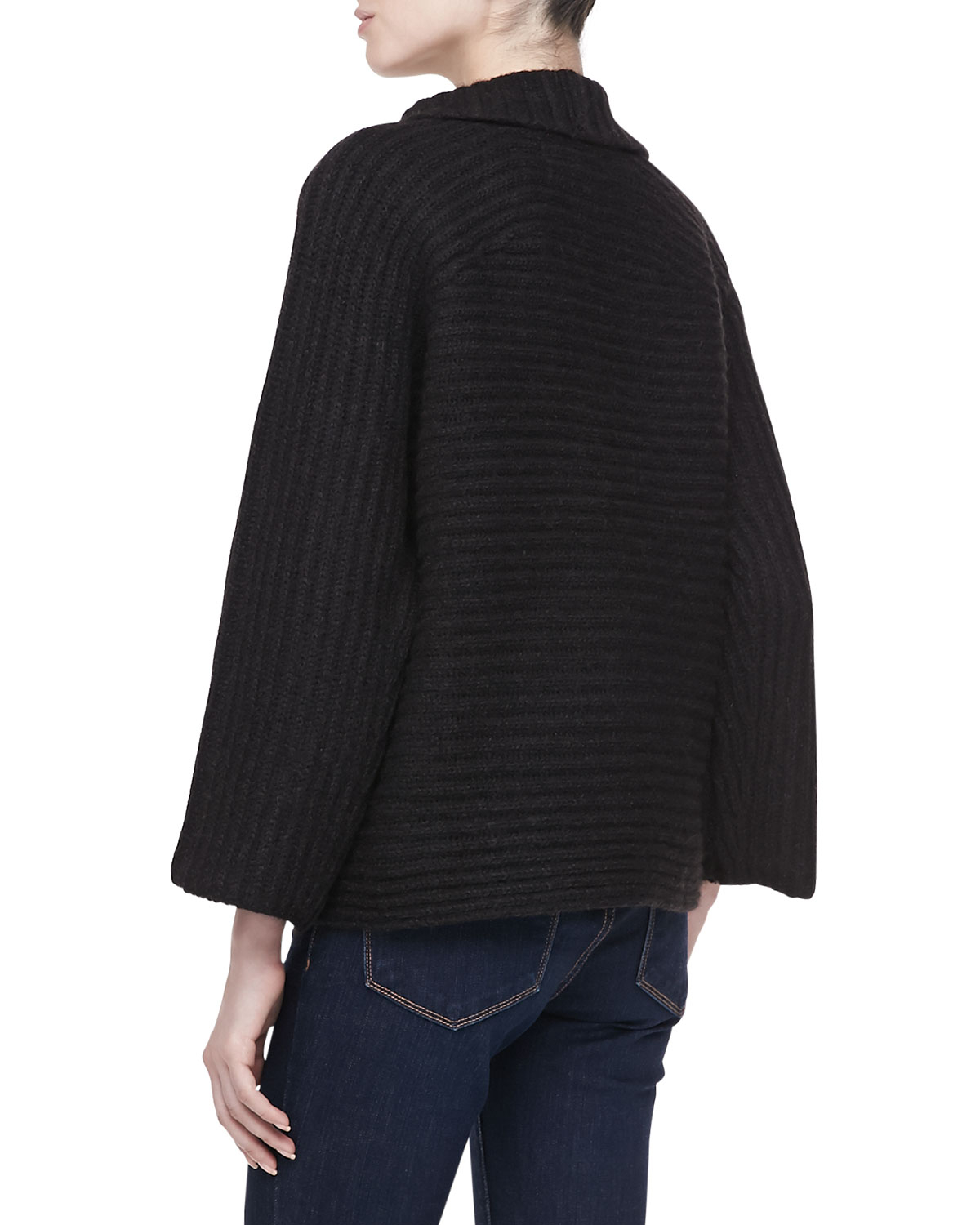 Halston Heritage Long Sleeve Ribbed Knit Cardigan Coat ...