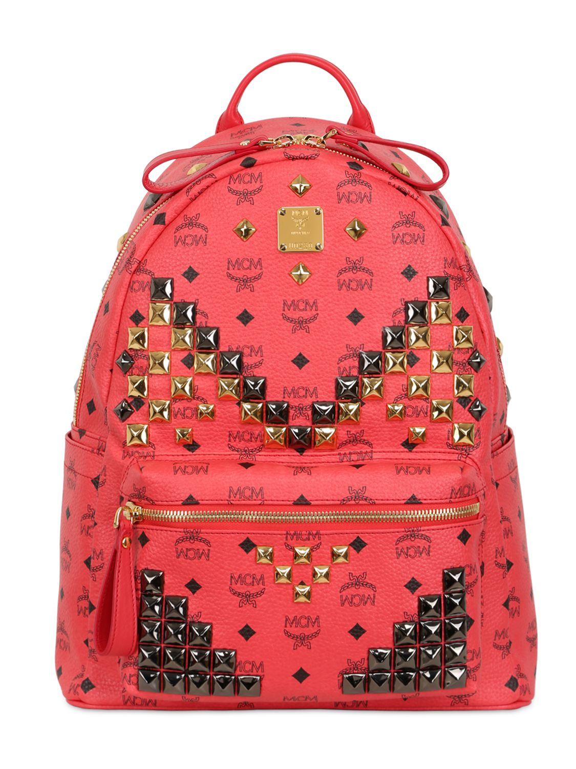 MCM Medium Stark Studded Backpack in Red - Lyst