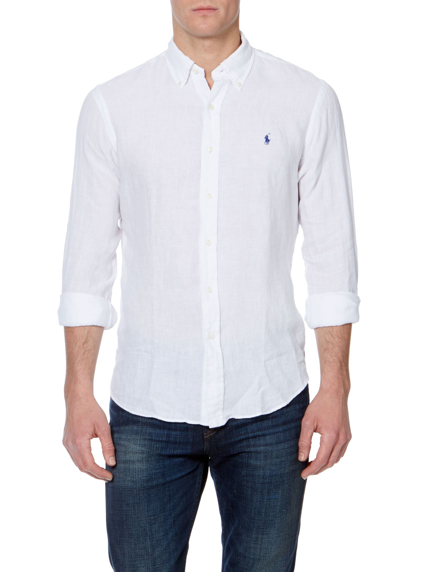 Polo ralph lauren Classic Long Sleeve Custom Fit Linen Shirt in White