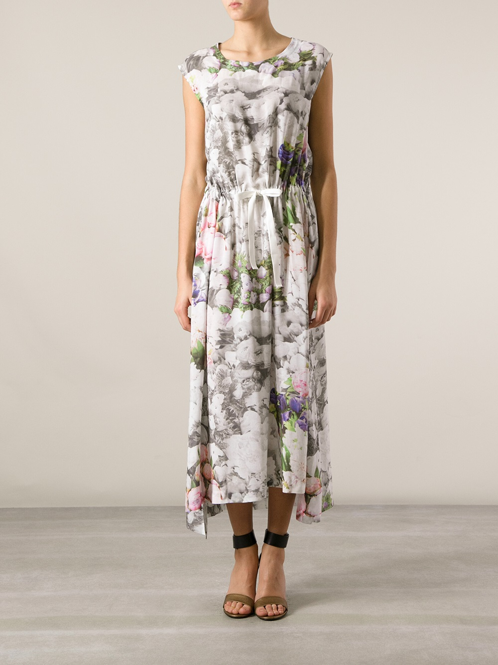 Mm6 by maison martin margiela Floral Print Drawstring Dress in White | Lyst