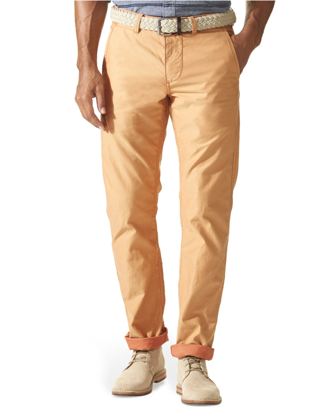 Dockers Slim Fit Alpha Khaki Textured Flat Front Pants in Orange for ...