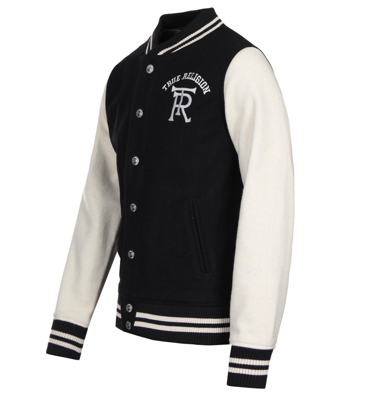 True Religion Black & Cream Varsity Baseball Bomber Jacket in Black for ...