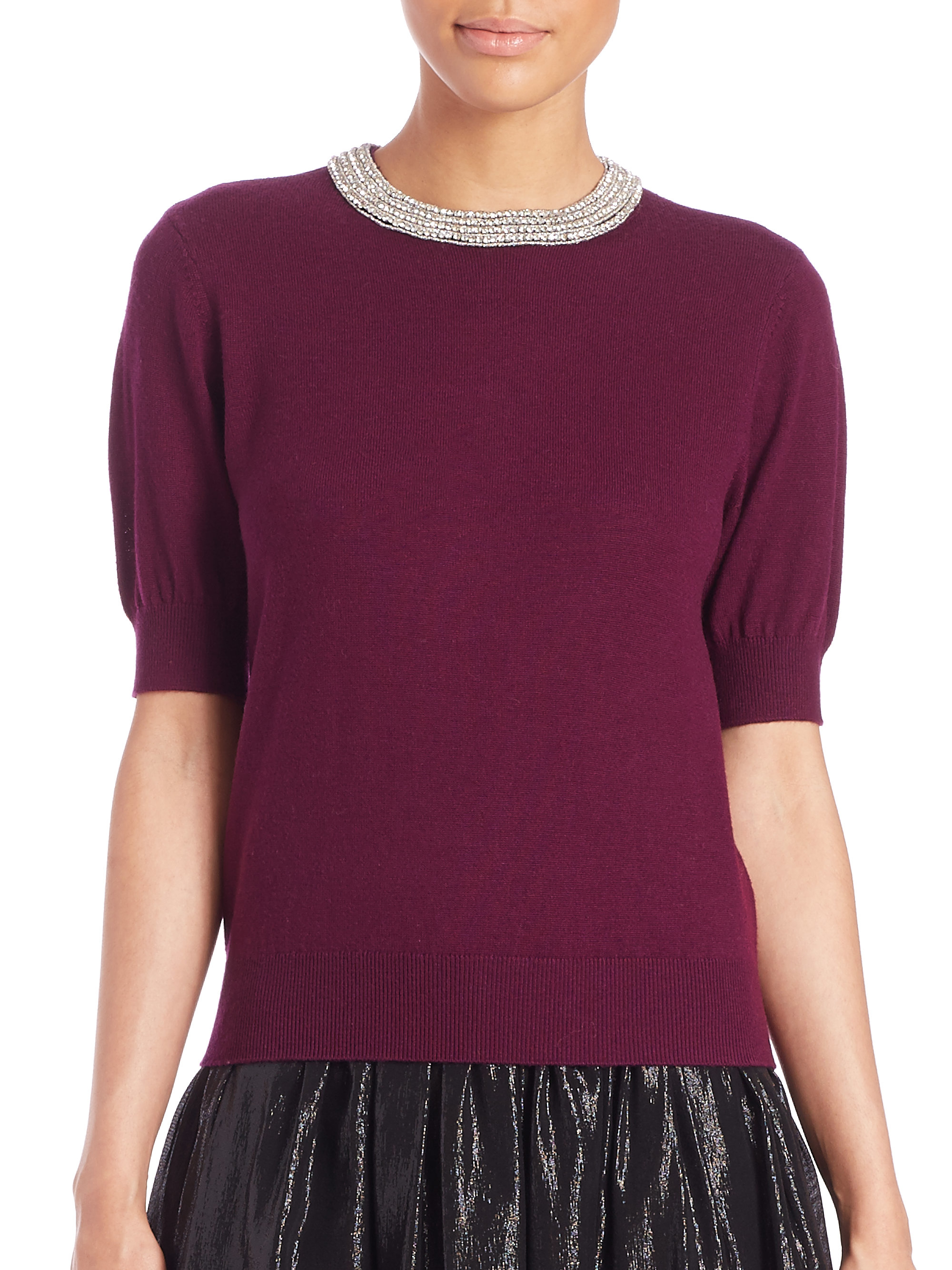 Alice + Olivia Pandora Embellished Wool-blend Sweater in Purple - Lyst