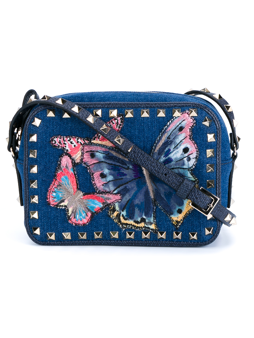 Lyst Valentino Butterfly Embroidered Denim Rockstud Bag in Blue