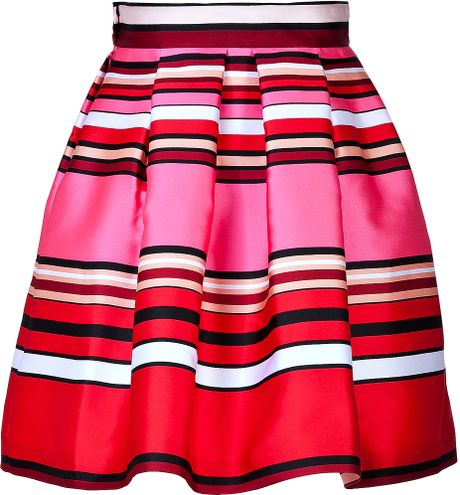 Alberta Ferretti Striped Silkblend Flared Skirt in Pink | Lyst