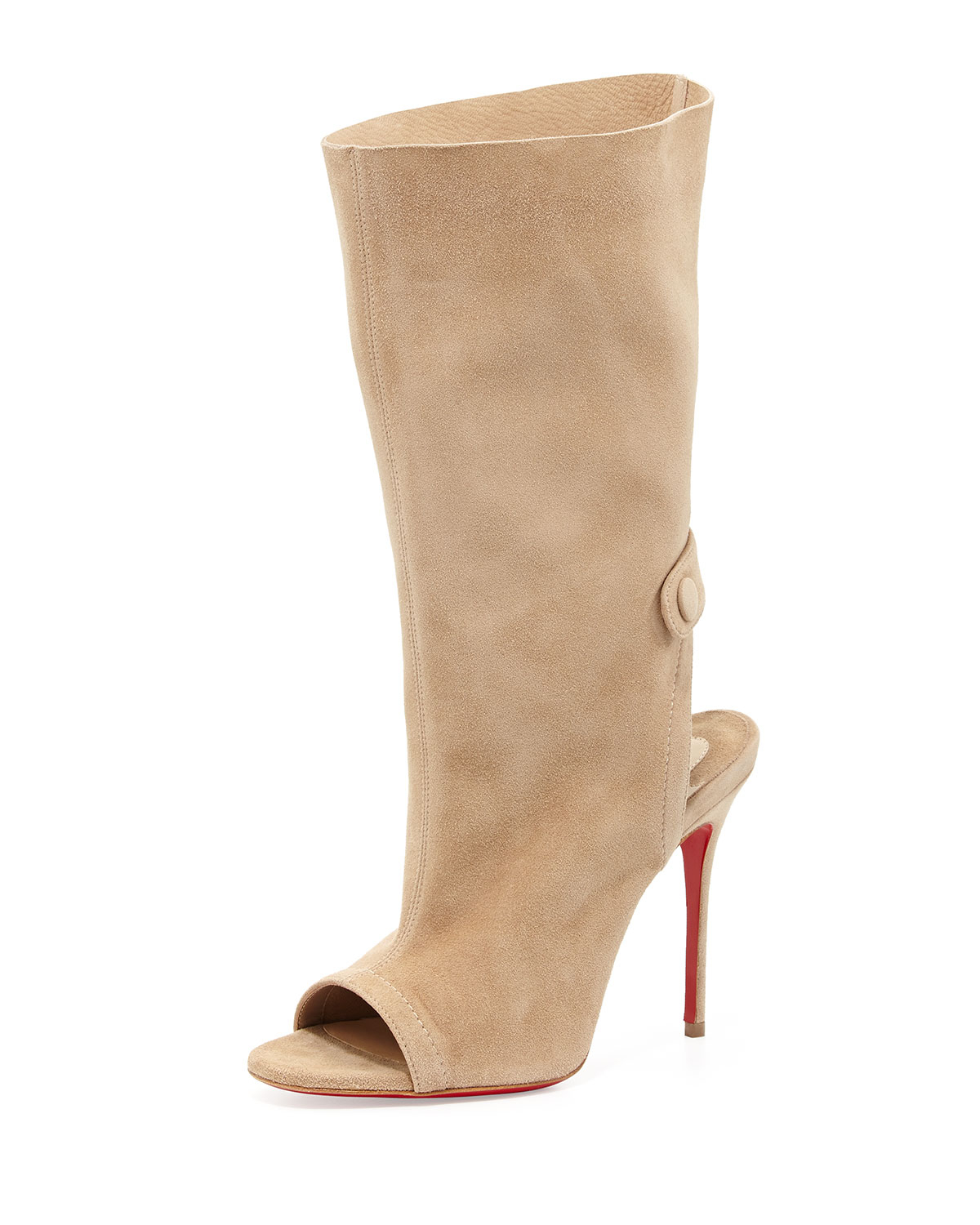 gold spiked loafers mens - Christian louboutin Suede Midcalf Red Sole Boot Beige in Beige | Lyst