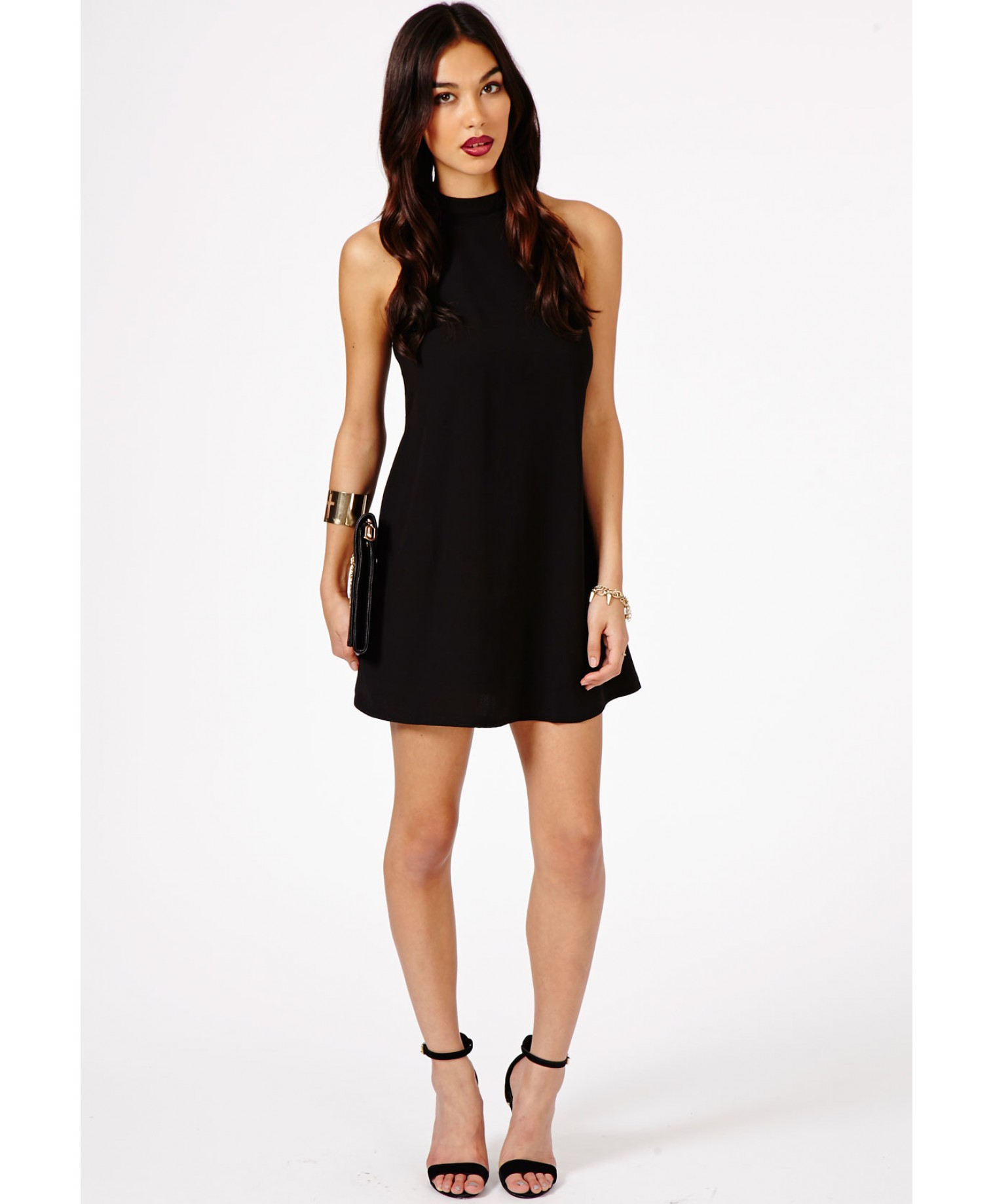 black halter shift dress