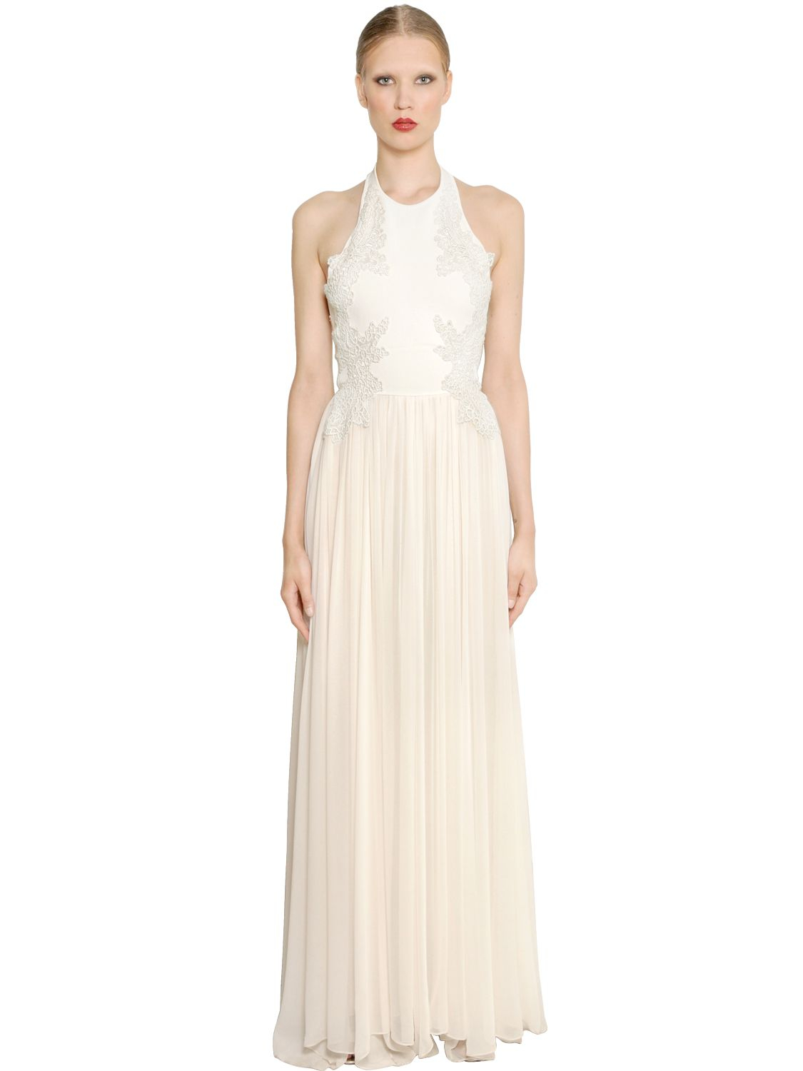 Lyst - Elie saab Viscose Knit & Silk Georgette Dress in White