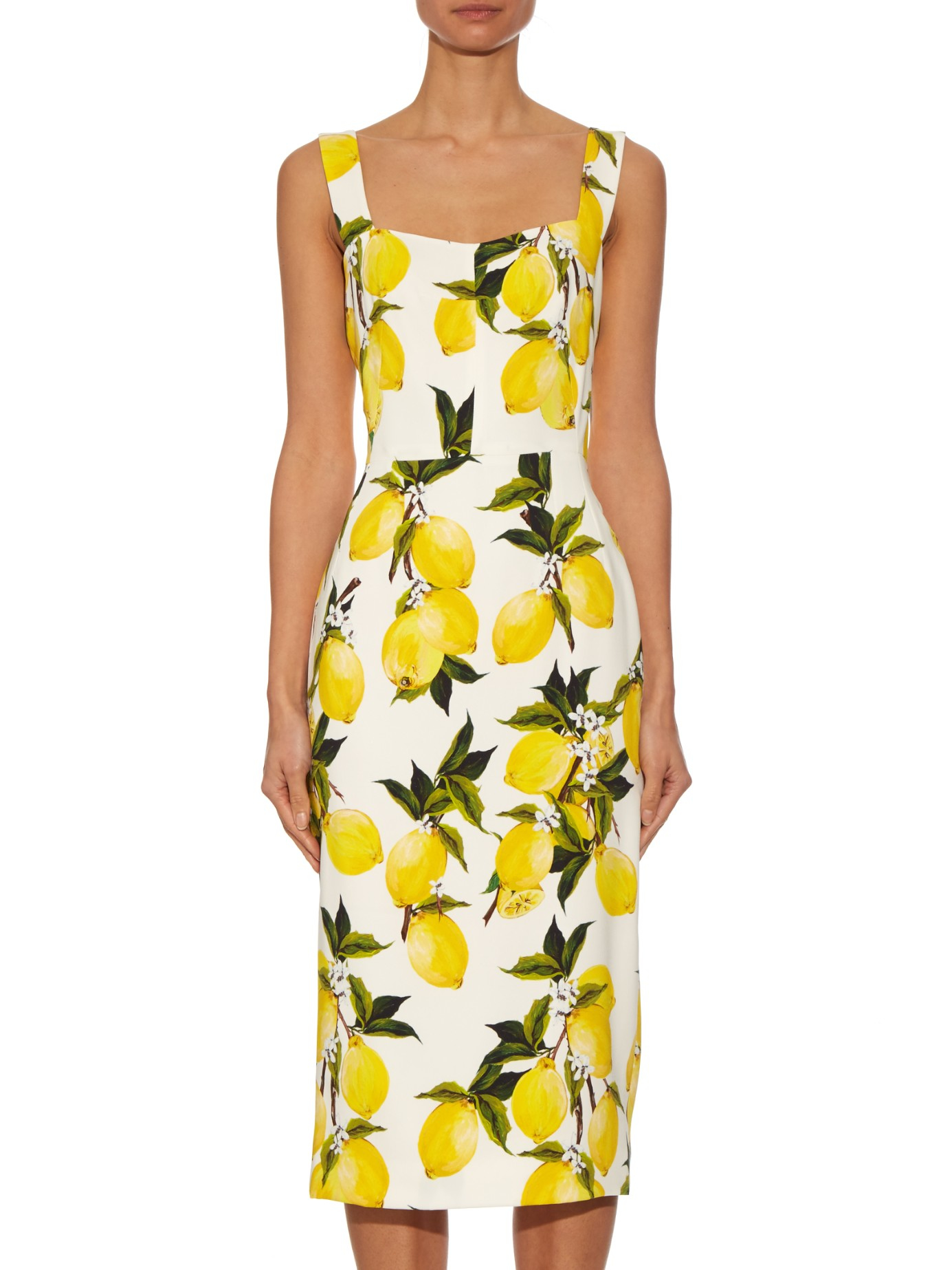 Dolce & gabbana Lemon-print Crepe Dress in Yellow | Lyst