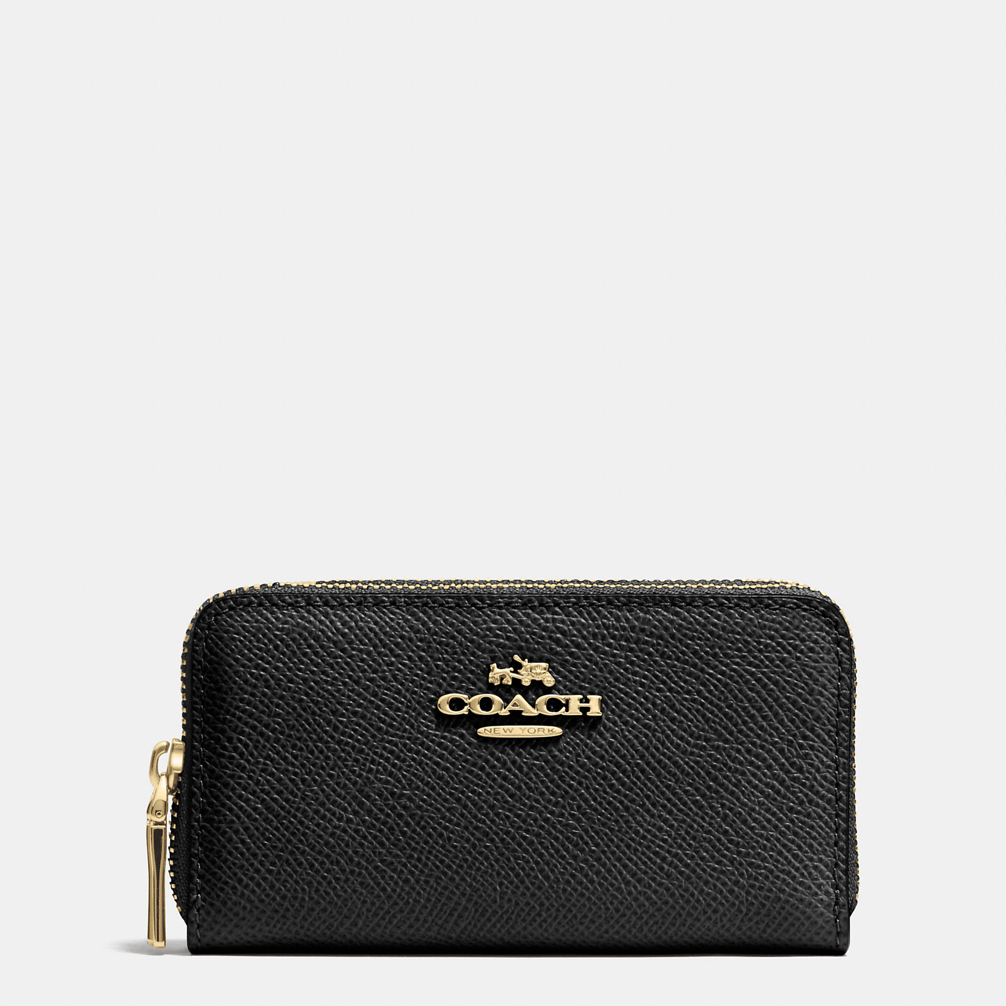 Coach Small Double Zip Coin Case In Crossgrain Leather in Black | Lyst