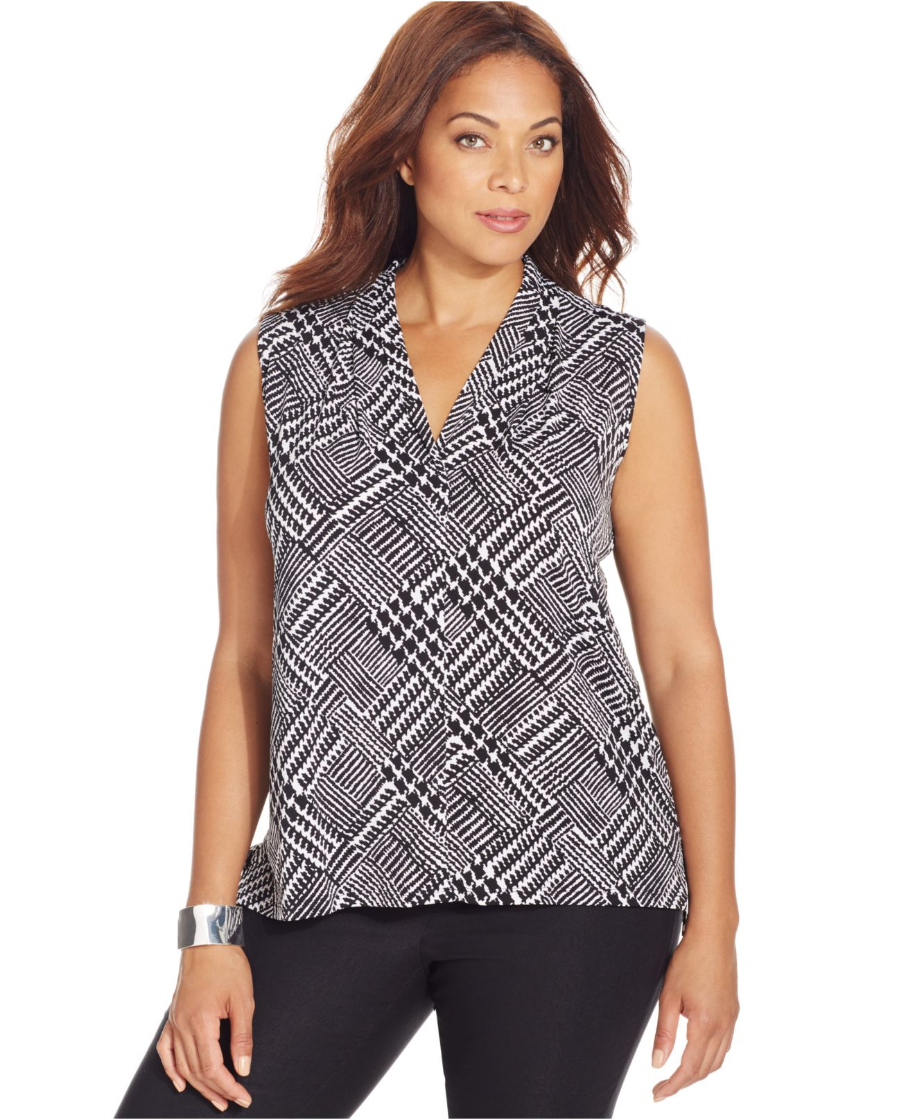 Jones new york Collection Plus Size Sleeveless Printed Top in White | Lyst
