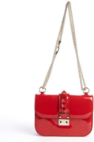 Valentino Red Patent Leather Rockstud Chain Strap Crossbody Bag in Red ...
