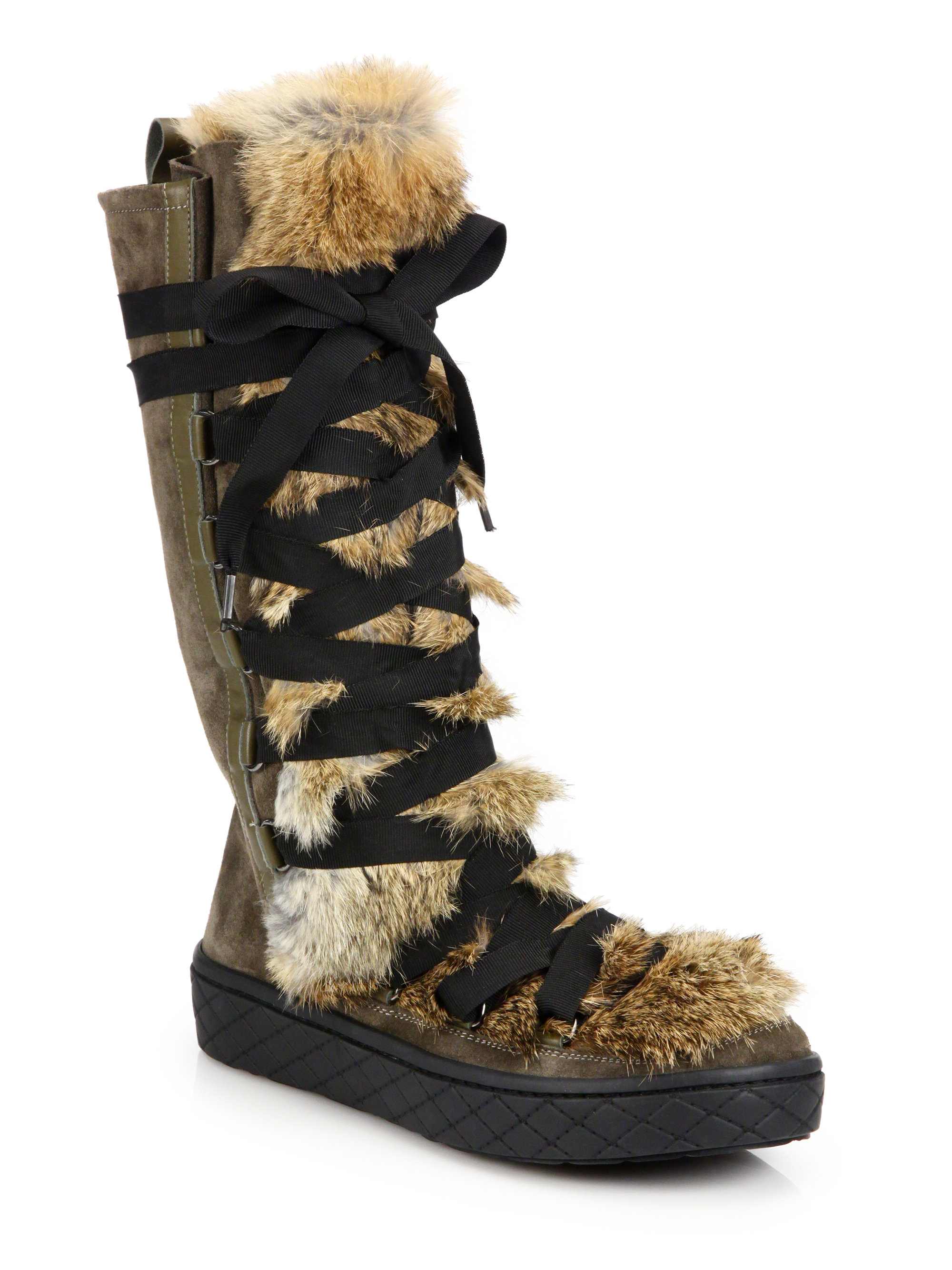 Lyst - Moncler Zoelie Rabbit Fur, Leather and Suede Boots 