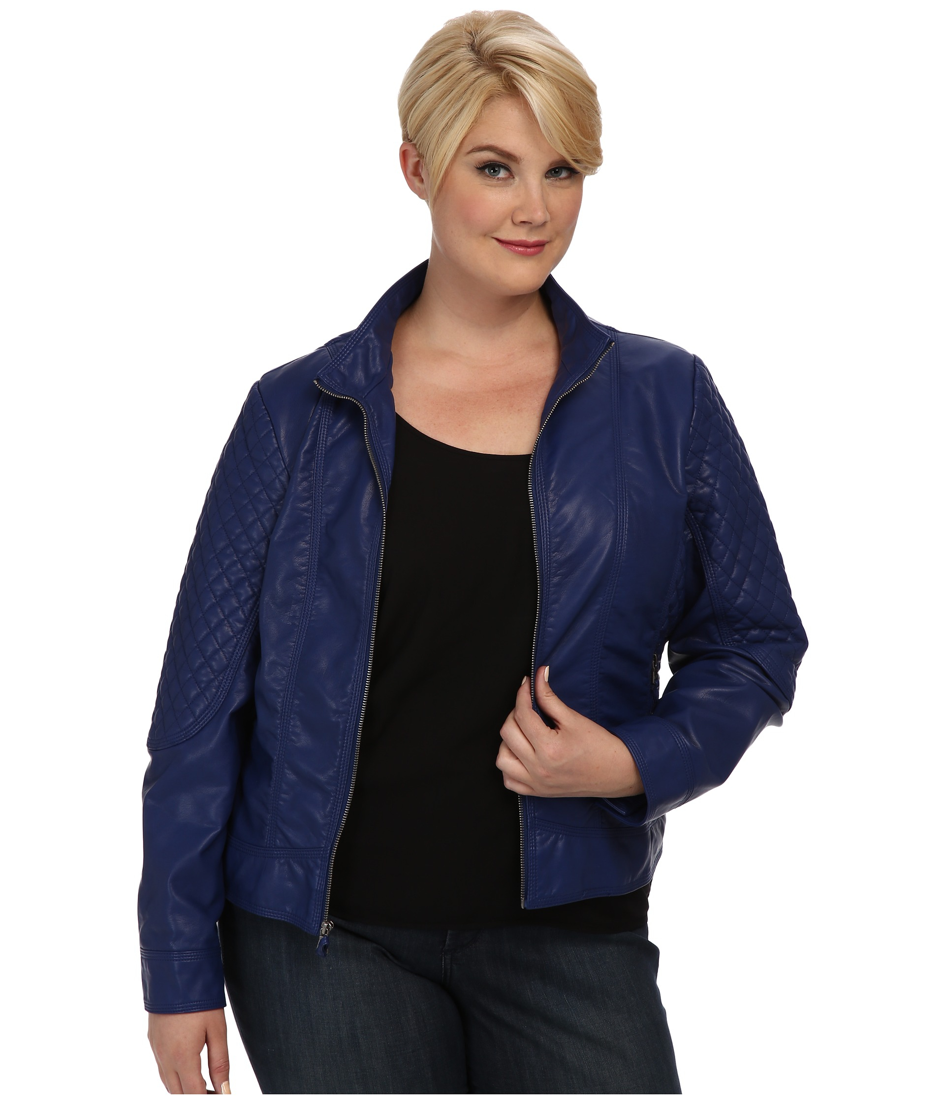 Jessica Simpson Plus Size Quilted Faux Leather Moto Jacket With Gallery