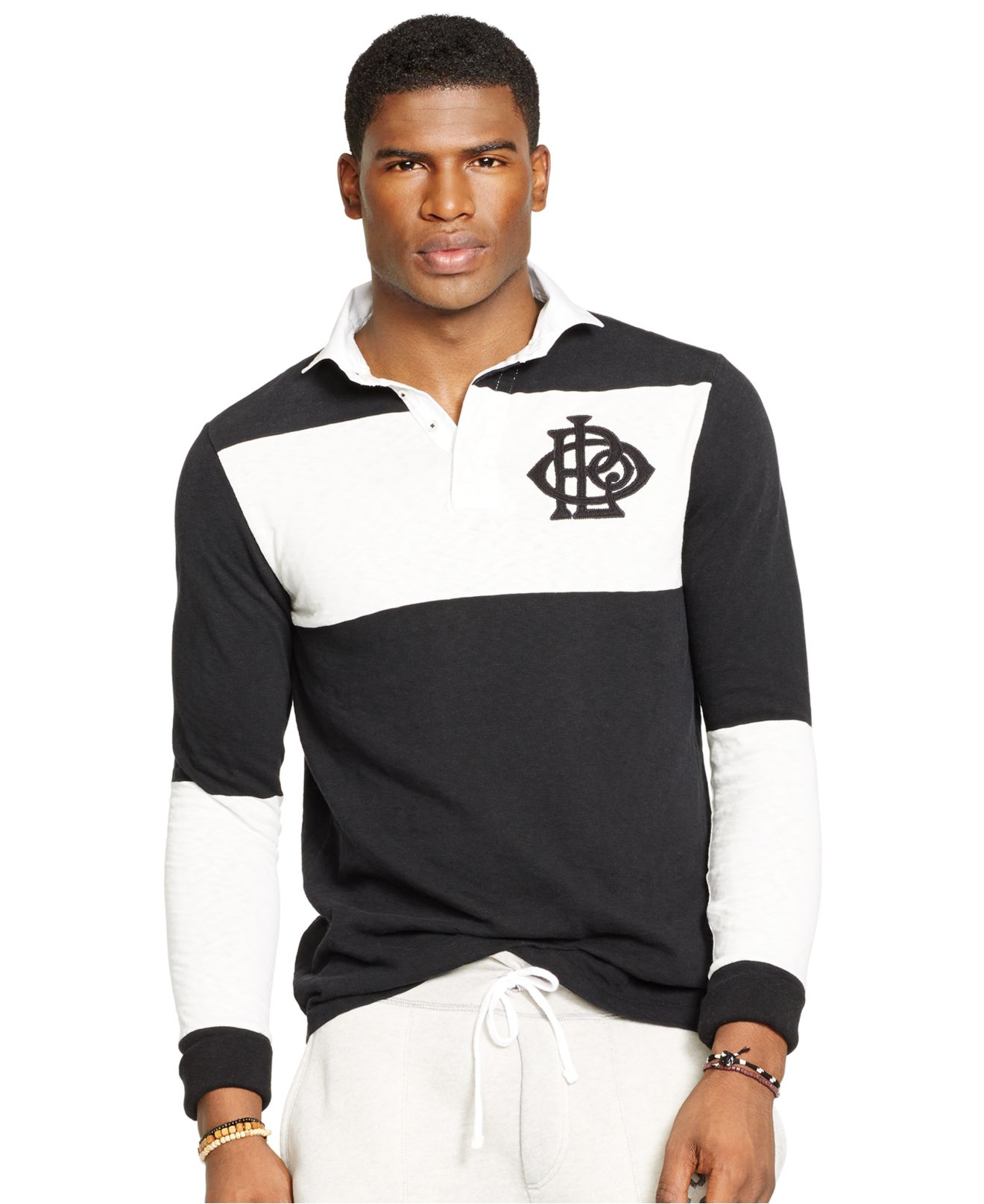 Polo ralph lauren Custom-fit Color-blocked Rugby Shirt in Black for Men