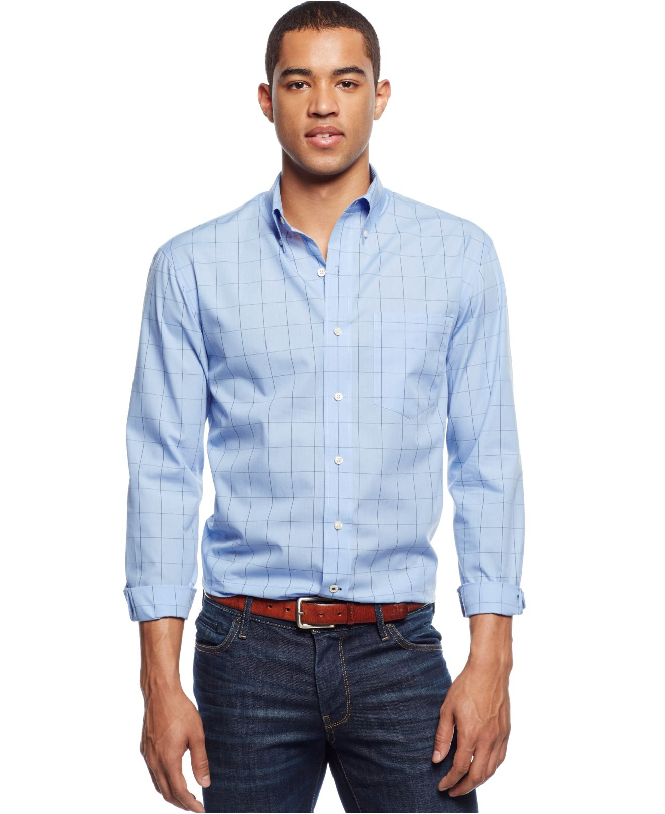 Lyst - Izod Big And Tall Long-sleeve Windowpane Shirt in Blue for Men