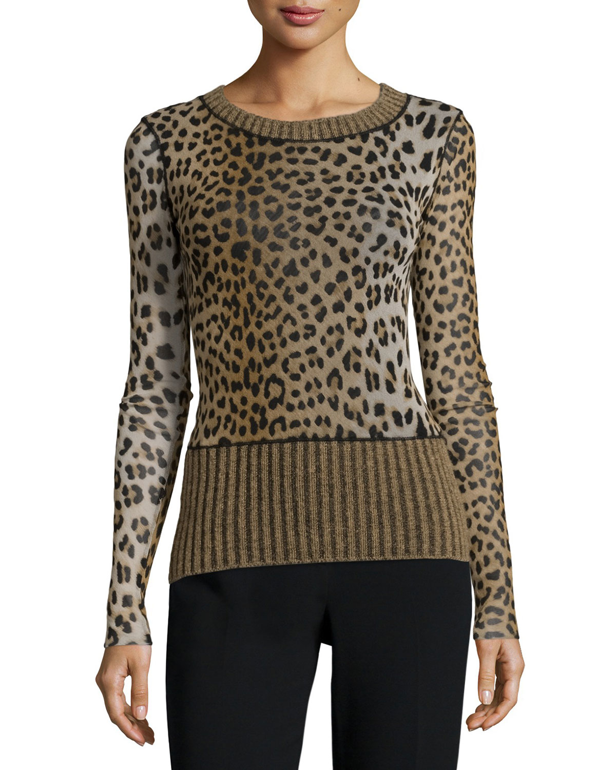 Lyst - Fuzzi Long-sleeve Leopard-print Sweater in Green