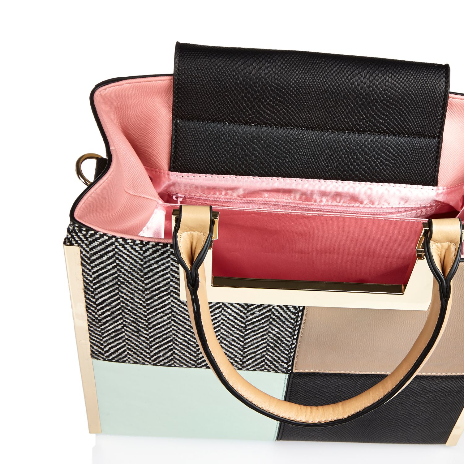River Island Pink Patchwork Tote Handbag Green Pattern Clip Top River Island Pink Patchwork Tote Handbag Green Pattern Clip Top Purse In Lyst