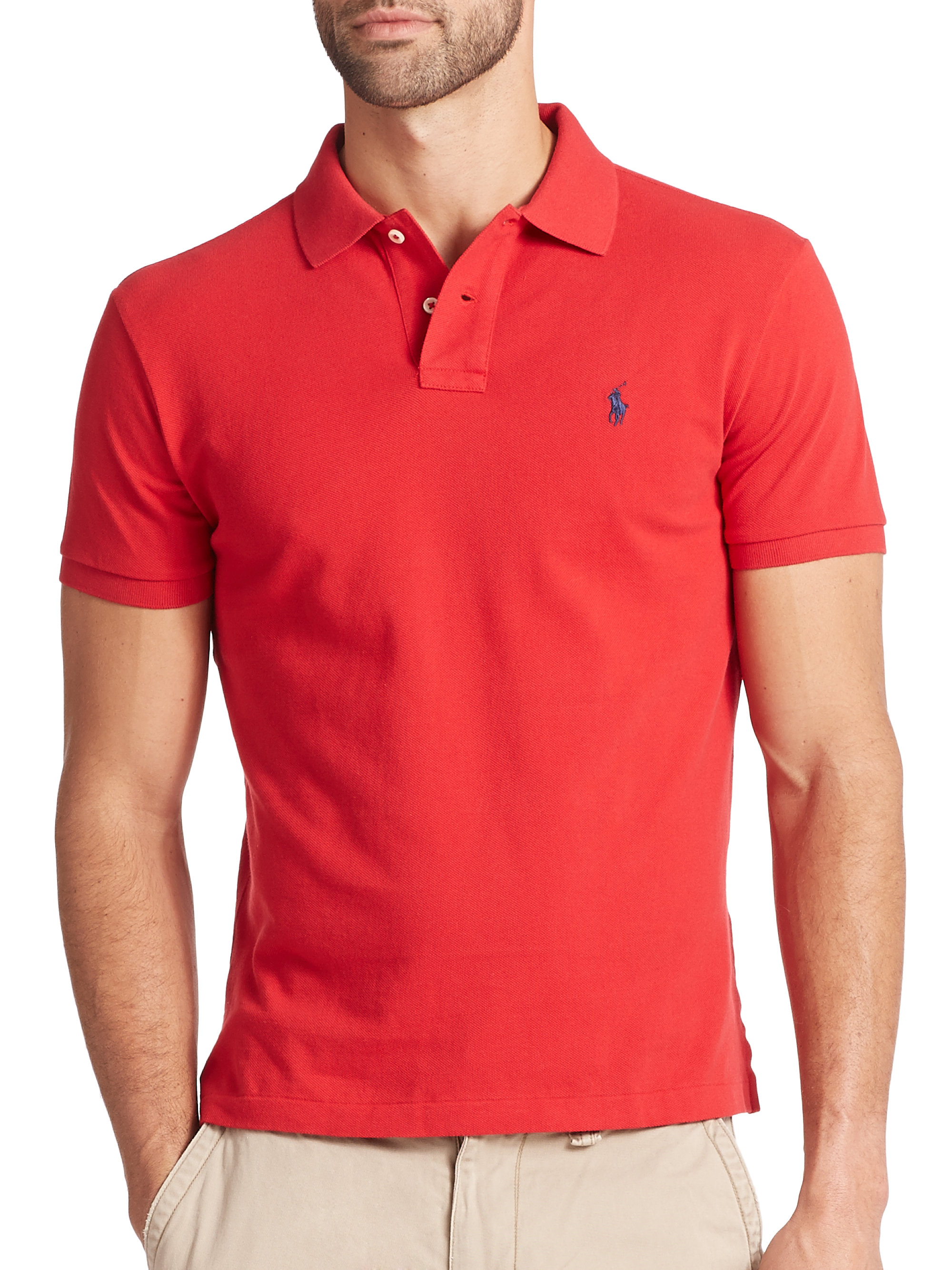 Polo ralph lauren Custom-fit Mesh Polo in Red for Men | Lyst