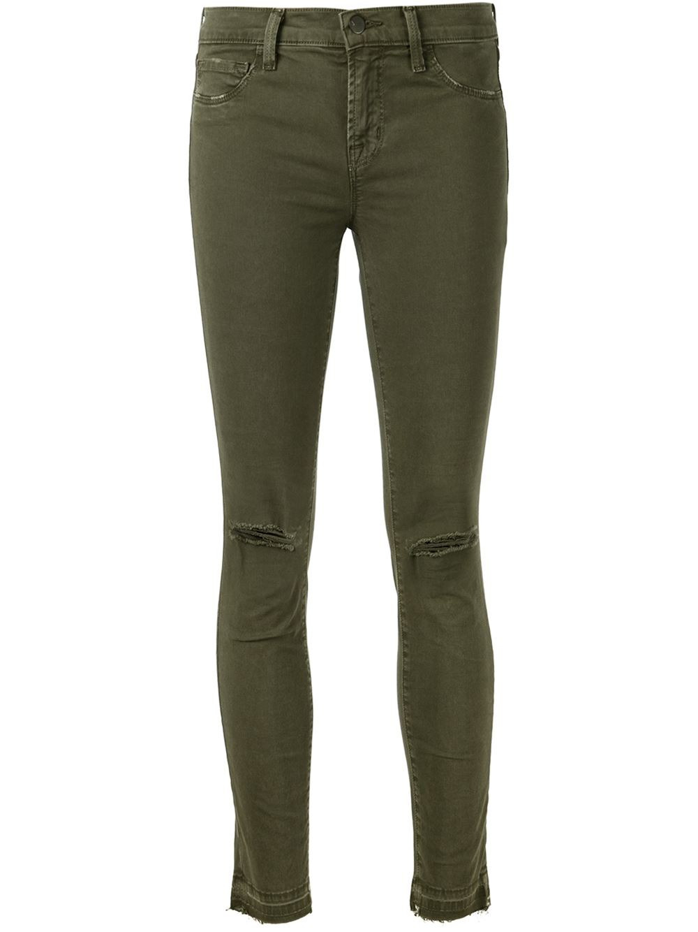 J brand Ripped Knee Skinny Jeans in Green | Lyst