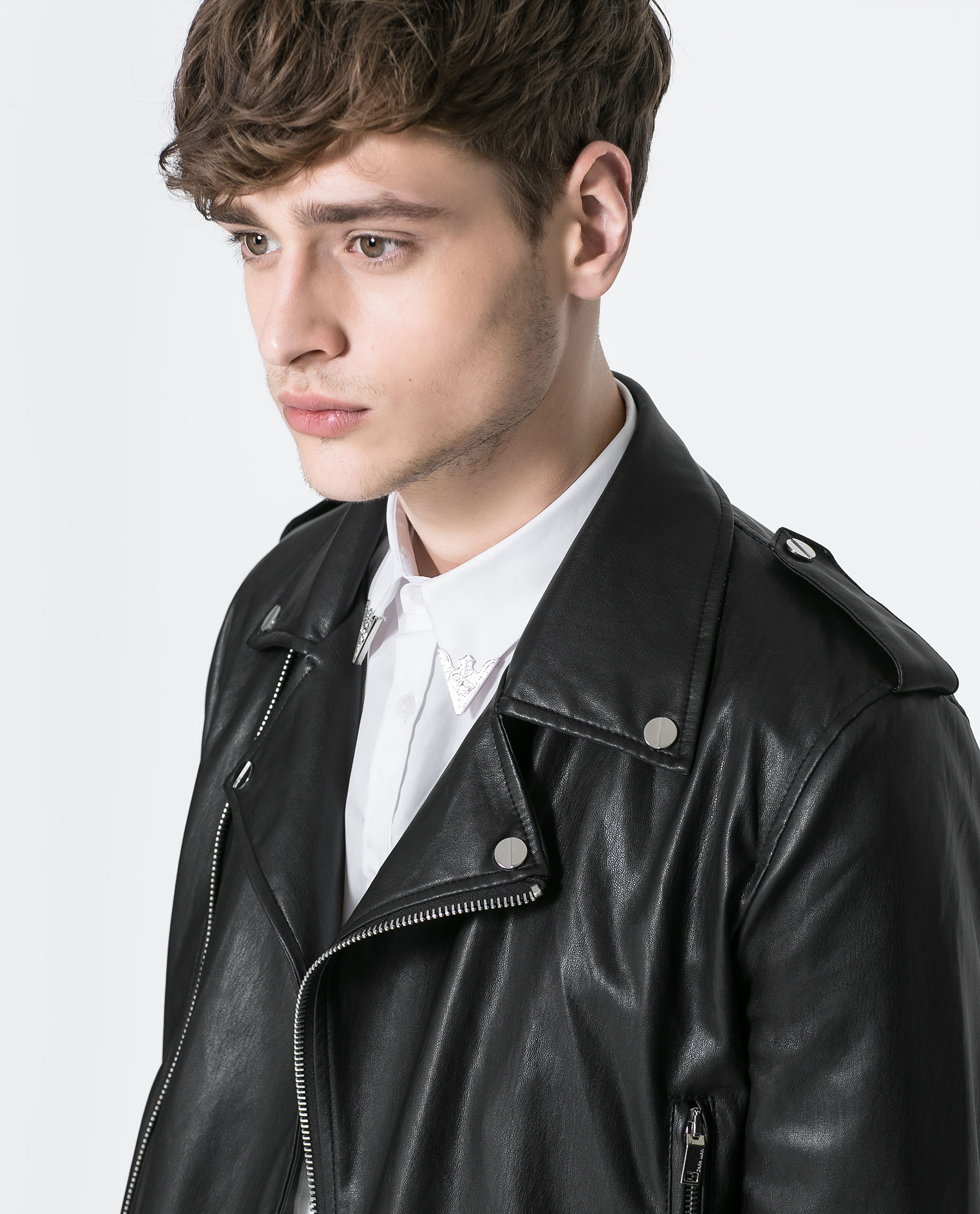 Zara Faux Leather Biker Jacket In Black For Men Lyst Gallery