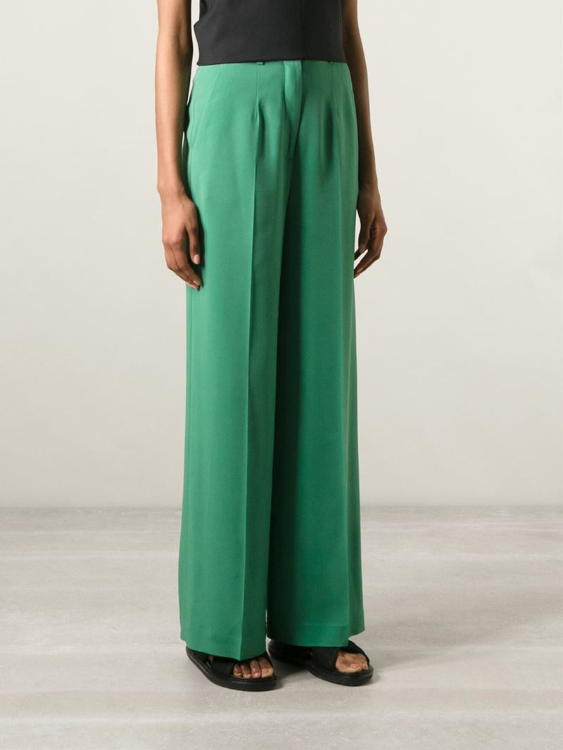 green wide leg trousers