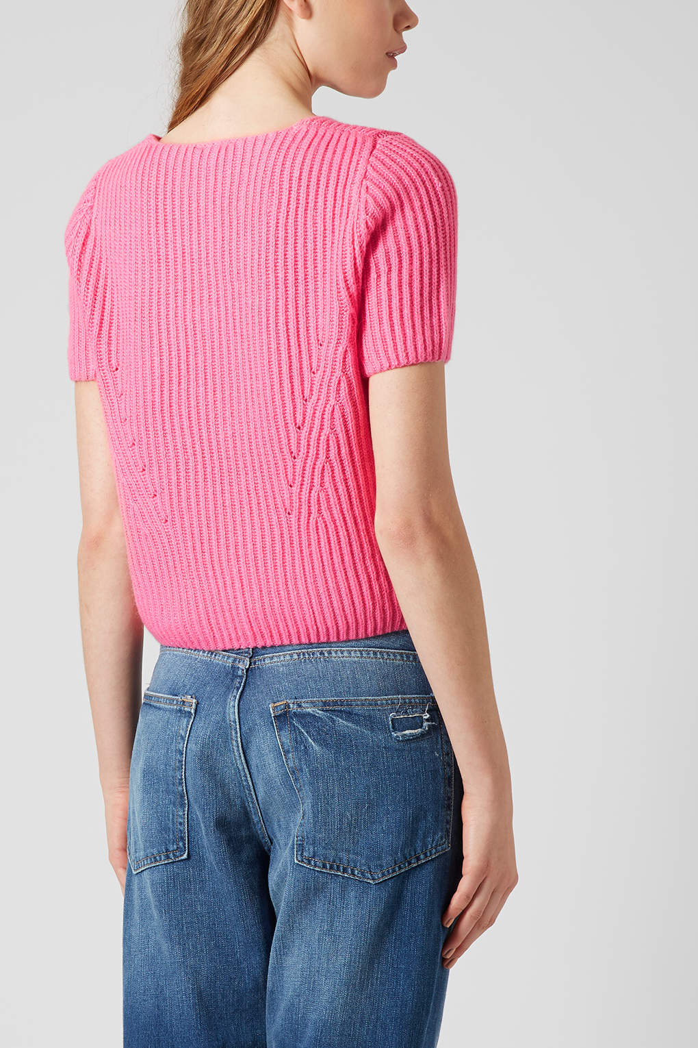 Lyst - Topshop Knitted Short Sleeve Jumper in Pink