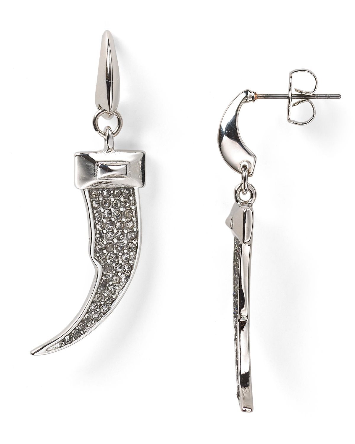 Rebecca Minkoff Pave Horn Shaped Earrings in Silver | Lyst